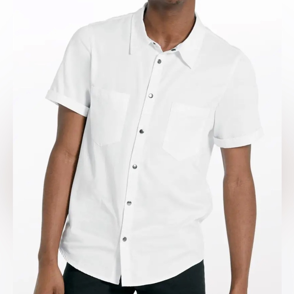 Balera/Weissman White XLA Button Down Cotton Dance Shirt. Silver Snaps. AH11360.